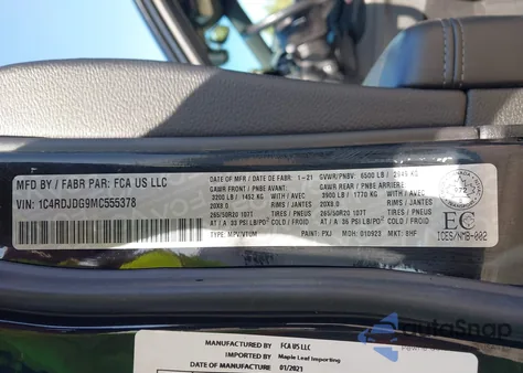 2021 Dodge Durango Gt from USA, damaged, VIN 1C4RDJDG9MC555378